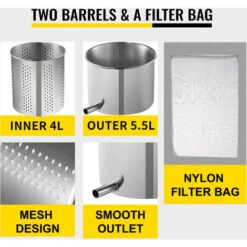 VEVOR RS-6 Premitutto Per Pomodori Melanzane, 5,5 L Pressa Per Uva Da Vino In Acciaio Inox E Ferro E Plastica, 30 X 25 X 45,5 Cm Torchio Per Melanzane Ortaggi Succhi, 5,5 Kg Premitutto Per Formaggio -Rowentus Negozio 92618195 3