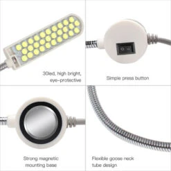 AC110-245V 2W 30LED Lampada Della Luce Della Macchina Da Cucire Magnetico Base Fissa Tubo Flessibile Flessibile Collo D'oca Design Per I Lavori Domestici Lavori Domestici Faccende -Rowentus Negozio 93429298 3