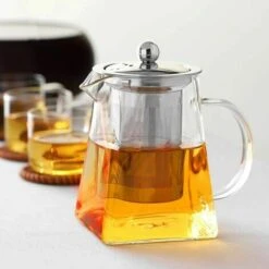Teiera A Fondo Quadrato Trasparente Da 1 Pezzo Con Infusore In Vetro Trasparente, Infusore In Borosilicato Domestico, Perfetto Per Tè E Caffè (950 Ml) -Rowentus Negozio 94167311 4