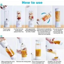 Frullatore Portatile Per Succhi, Frappè, Spremiagrumi Per Frutta E Verdura, Frullatore, 480 Ml, Senza BPA, Mini Frullatore Per Frullati USB, 100 W, Regalo Di Natale In Famiglia (bianco) -Rowentus Negozio 94293290 5