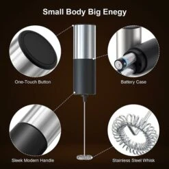 Montalatte Per Caffè, Montalatte Elettrico Portatile, Creatore Di Schiuma, Frusta A Batteria, Frullatore Per Bevande, Mini Schiuma In Acciaio Inox Per Latte Macchiato, Cappuccino, Matcha, Cioccolata C -Rowentus Negozio 94914381 3
