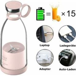 Blender Smoothie Makers, ITullatore Portatile Da 350 Ml Mini ITullatori A Brocca, ITullatore Personale Multifunzionale Bottiglia Per ITullatore Di Succhi ITeschi Da Portare Con USB Ricaricabile (rosa) -Rowentus Negozio 95466754 3