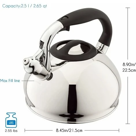 Bollitore A Induzione Con Fischio In Acciaio Inossidabile, Bollitore Da 2,5 L Per Tutte Le Piastre Elettriche, Bollitore Con Fischio Con Manico Resistente Al Calore E Antiscivolo, Bollitore Per Tè E C 4 Bollitore A Induzione Con Fischio In Acciaio Inossidabile, Bollitore Da 2,5 L Per Tutte Le Piastre Elettriche, Bollitore Con Fischio Con Manico Resistente Al Calore E Antiscivolo, Bollitore Per Tè E C - immagine 2