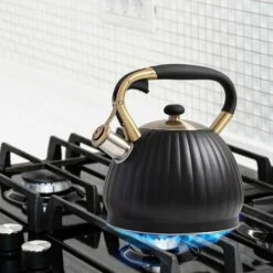 Bollitore In Acciaio Inossidabile Da 3,5 Litri Con Manico In Silicone Resistente Al Calore, Bollitore Per Fornello A Induzione Stufa A Gas Stufe A Legna Campeggio A Gas, Nero -Rowentus Negozio 95467257 5