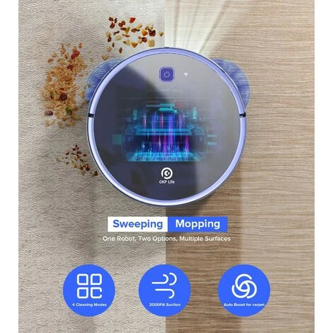 Robot Aspirapolvere Lavapavimenti, 2200Pa Aspira E Lava Aspirapolvere Robot Compatibile Con WiFi/APP/Alexa Pulizia Domestica Silenzio 150 Minuti Autocaricante,Per Peli Di Animali, Tappeti, Pavimenti 4 Robot Aspirapolvere Lavapavimenti, 2200Pa Aspira E Lava Aspirapolvere Robot Compatibile Con WiFi/APP/Alexa Pulizia Domestica Silenzio 150 Minuti Autocaricante,Per Peli Di Animali, Tappeti, Pavimenti - immagine 2