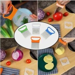 4 Pezzi Affettatrice Per Cipolla In Acciaio Inossidabile Taglierina Per Affettatrice Per Pomodoro Per Verdure,Verde -Rowentus Negozio 95861180 5