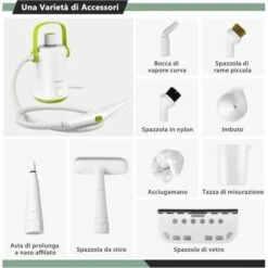 COSTWAY 1000W Pulitore A Vapore Multiuso, Macchina A Vapore Portatile Con 10 Accessori Serbatoio Da 300 Ml, Pulizia A Vapore Con Tubo Flessibile Per Cucina Bagno Finestre (Verde) -Rowentus Negozio 96369147 5