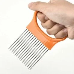 2 Pezzi Pelapatate, Coltello Per Affettare Cipolla In Acciaio Inossidabile Ago Per Carne Taglia Patate, Porta Cipolla Affettatrice Per Cipolla (Arancione) -Rowentus Negozio 97072179 3