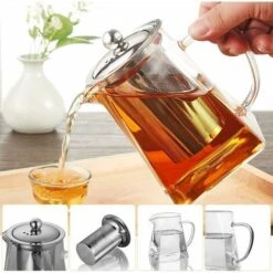 Teiera Quadrata In Vetro Con Infusore, Teiera In Borosilicato Da 500 Ml Con Filtro, Teiere Trasparenti A Foglie Sfuse Per Tè Sfuso -Rowentus Negozio 99783796 4